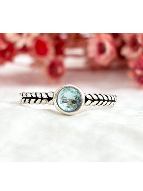Jewelry - Aquamarine Gemstone Braided Solitaire Sterling Silver 925 Vintage Ring - sz 8.75